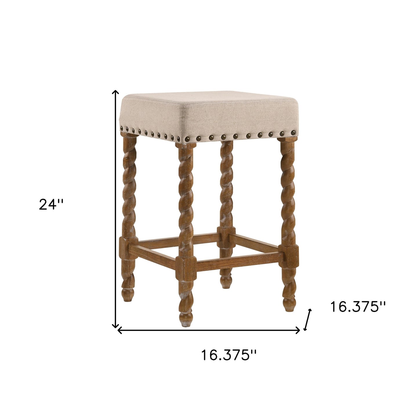 24" Cream And Natural Faux Leather And Solid Wood Backless Counter Height Bar Chair With Footrest By Homeroots | Bar Stools | Modishstore - 5