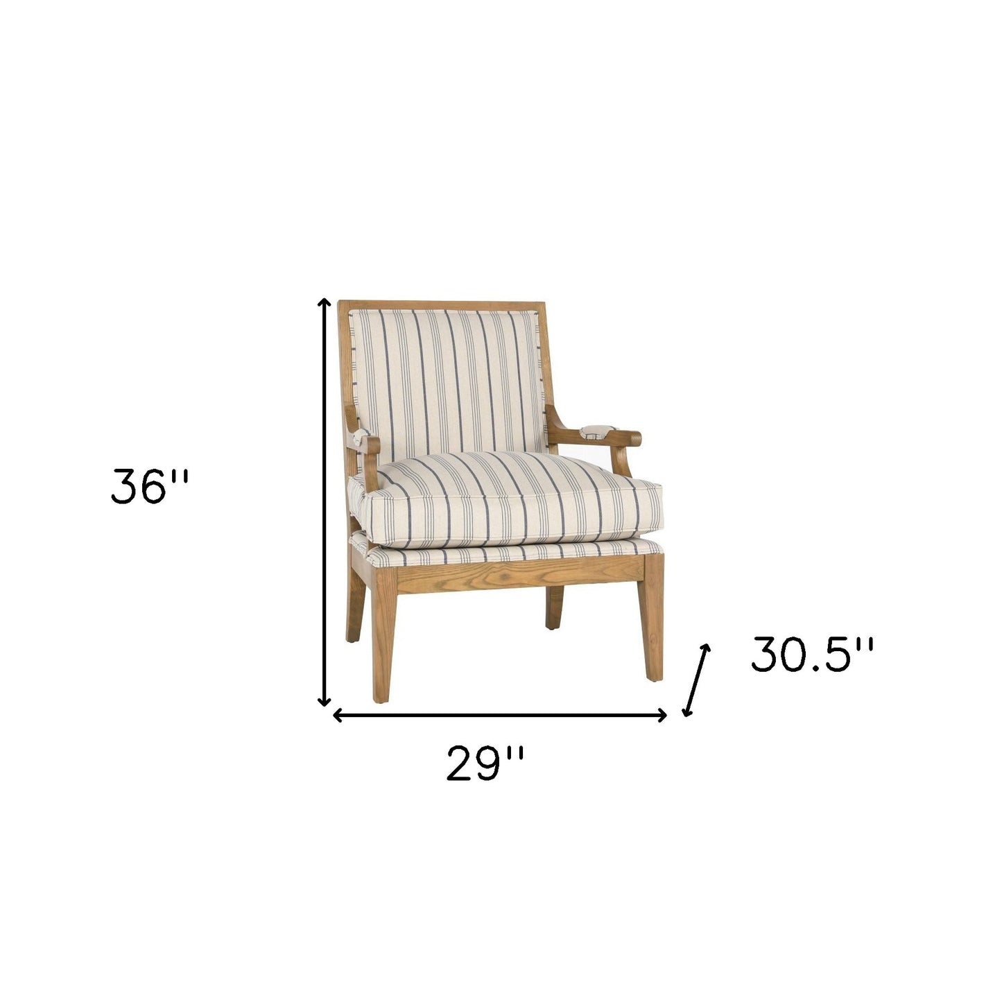 29" Blue And Ivory Linen Blend Striped Arm Chair By Homeroots | Armchairs | Modishstore - 6