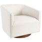 30" Beige and Wood Brown Polyester Chevron Swivel Barrel Chair By Homeroots