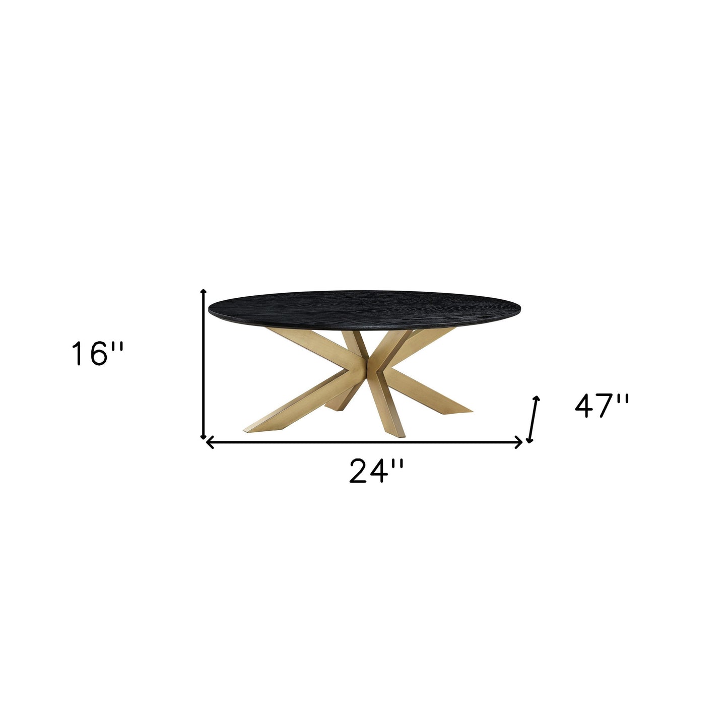 24" Black And Brass Solid Wood Oval Coffee Table By Homeroots | Coffee Tables | Modishstore - 6