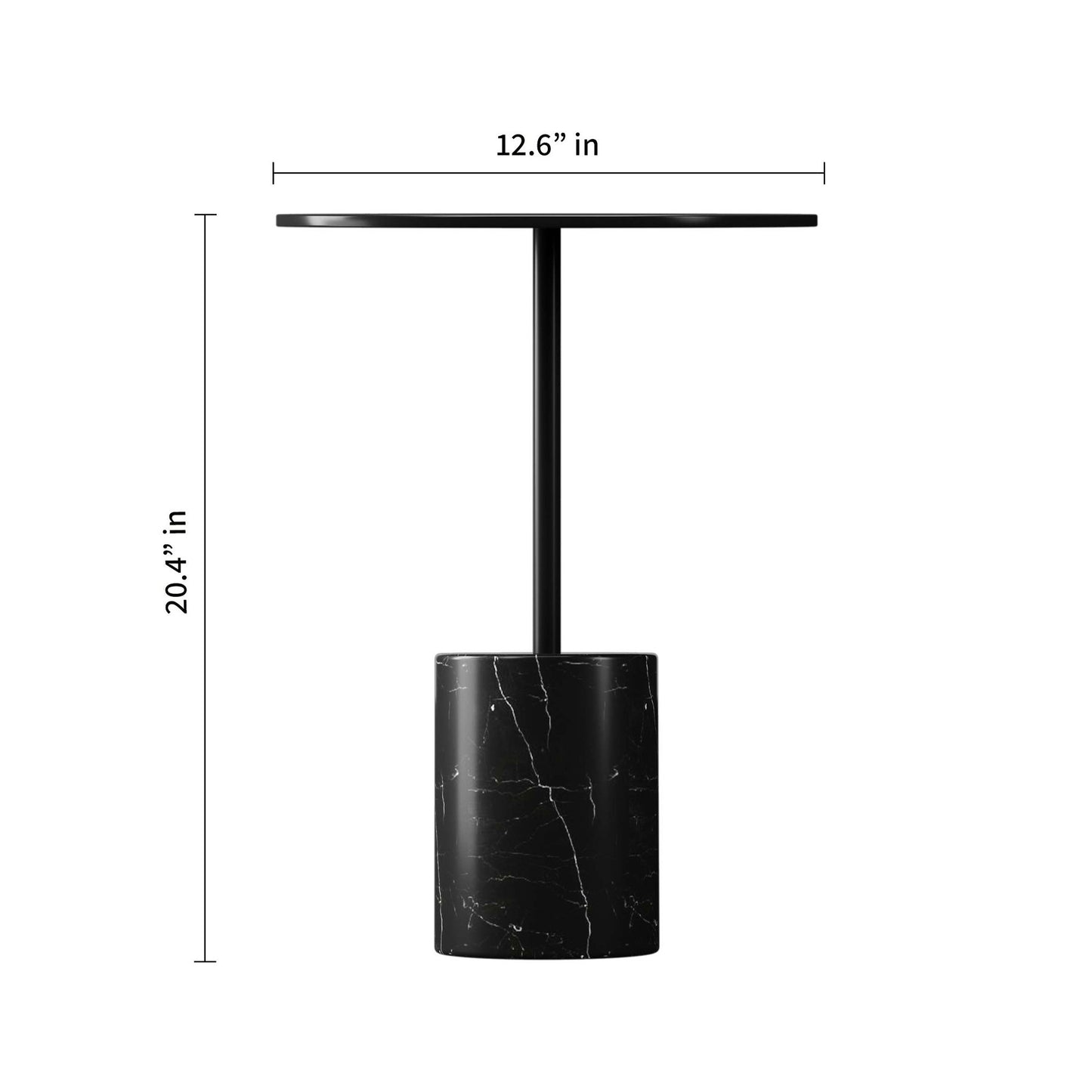 20" Black Steel and Marble Round Pedestal End Table By Homeroots | End Tables | Modishstore - 6