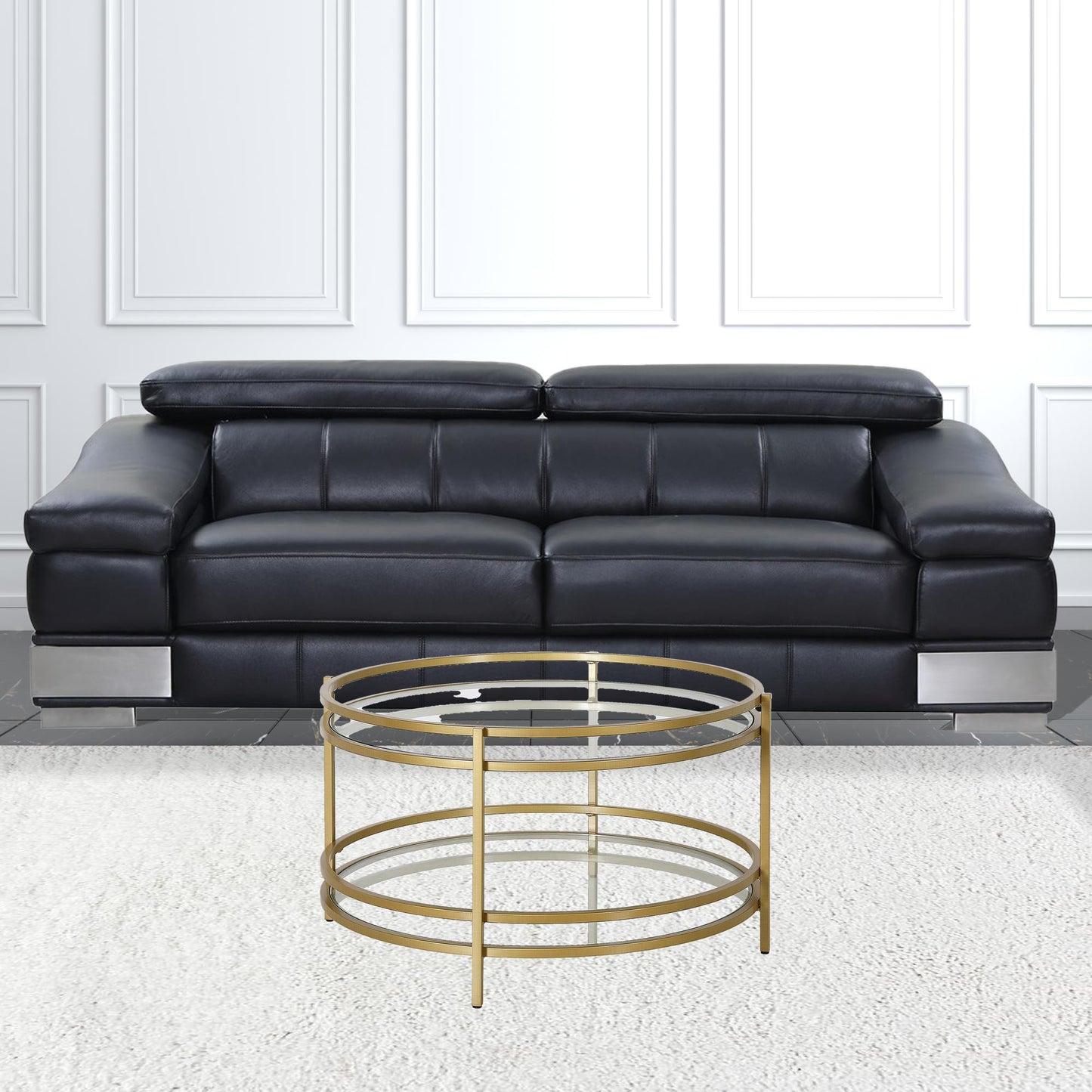 32" Gold and Glass Round Coffee Table With Shelf By Homeroots | Coffee Tables | Modishstore - 9