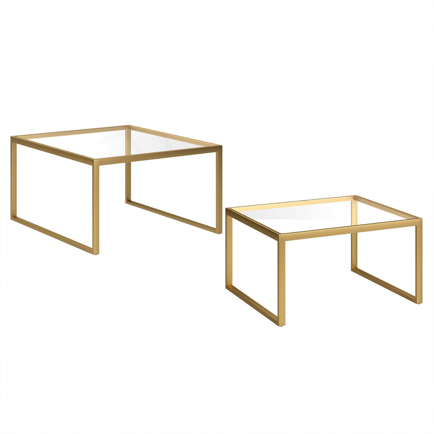 Set Of Two 30" Gold Glass Nested Coffee Tables By Homeroots