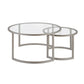 Set Of Two 36" Nickel and Glass Round Nested Coffee Tables By Homeroots