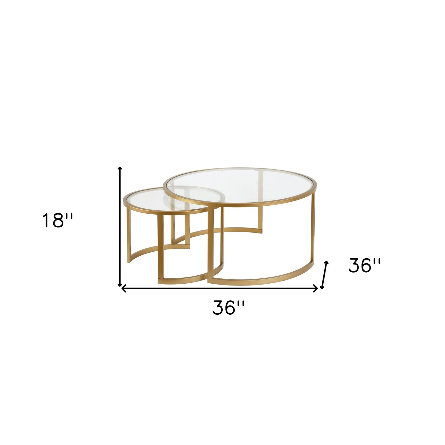 Set Of Two 36" Gold and Glass Round Nested Coffee Tables By Homeroots