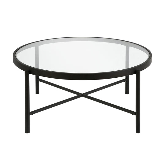 36" Black and Glass Round Coffee Table By Homeroots