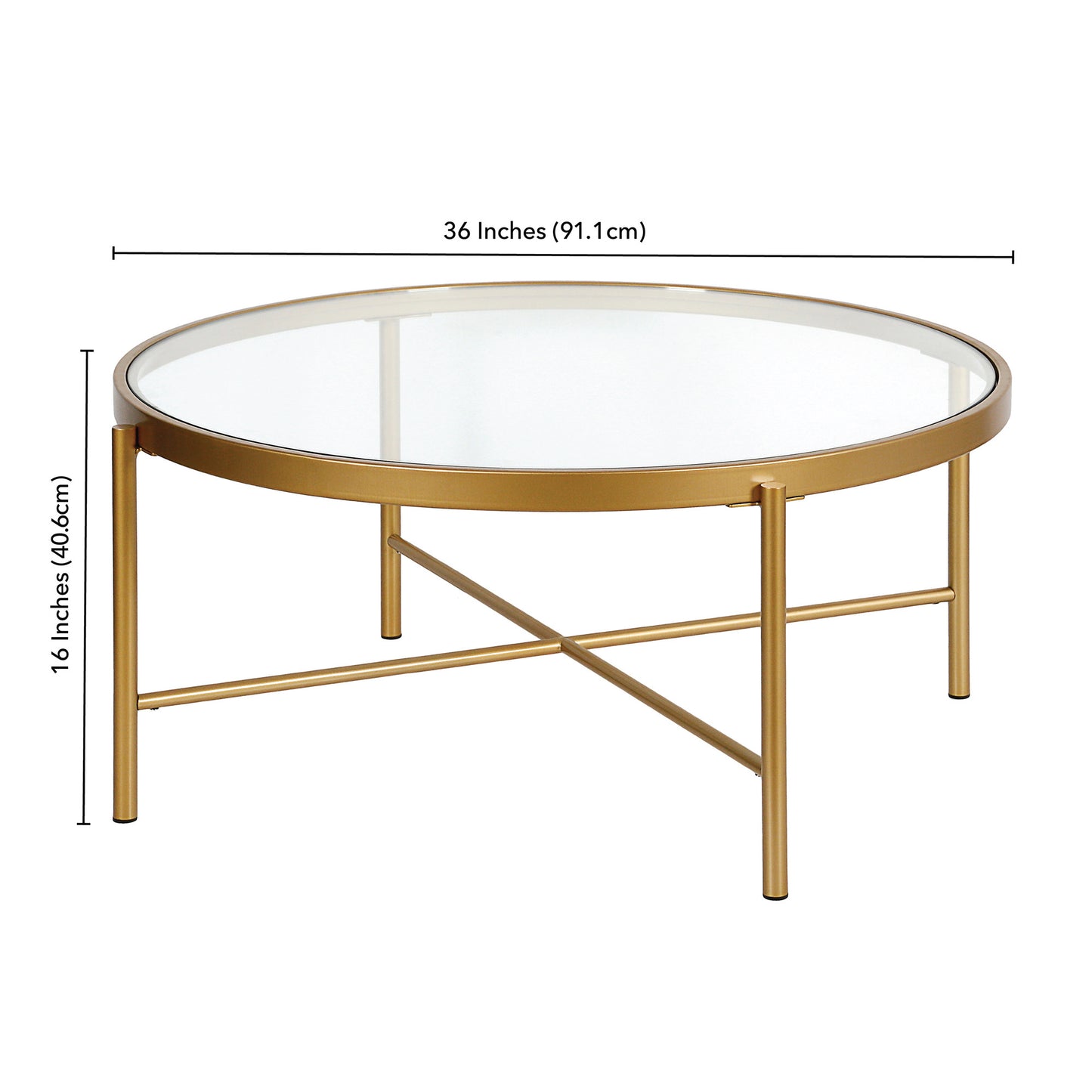 36" Gold and Glass Round Coffee Table By Homeroots