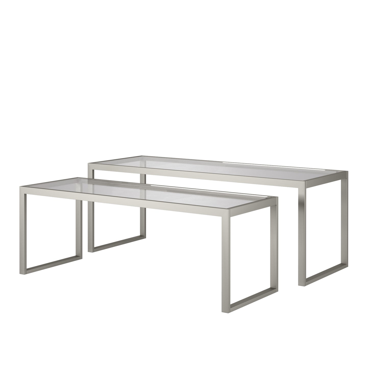 Set Of Two 46" Silver Glass Rectangular Nested Coffee Tables By Homeroots
