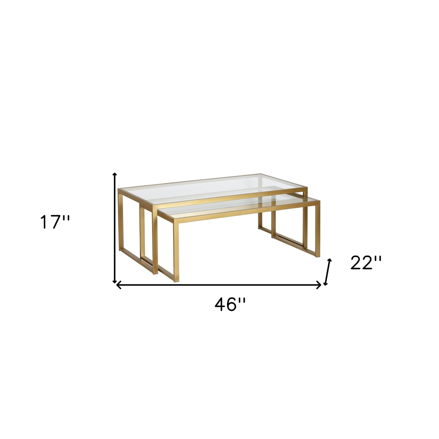 Set Of Two 46" Gold Glass Rectangular Nested Coffee Tables By Homeroots