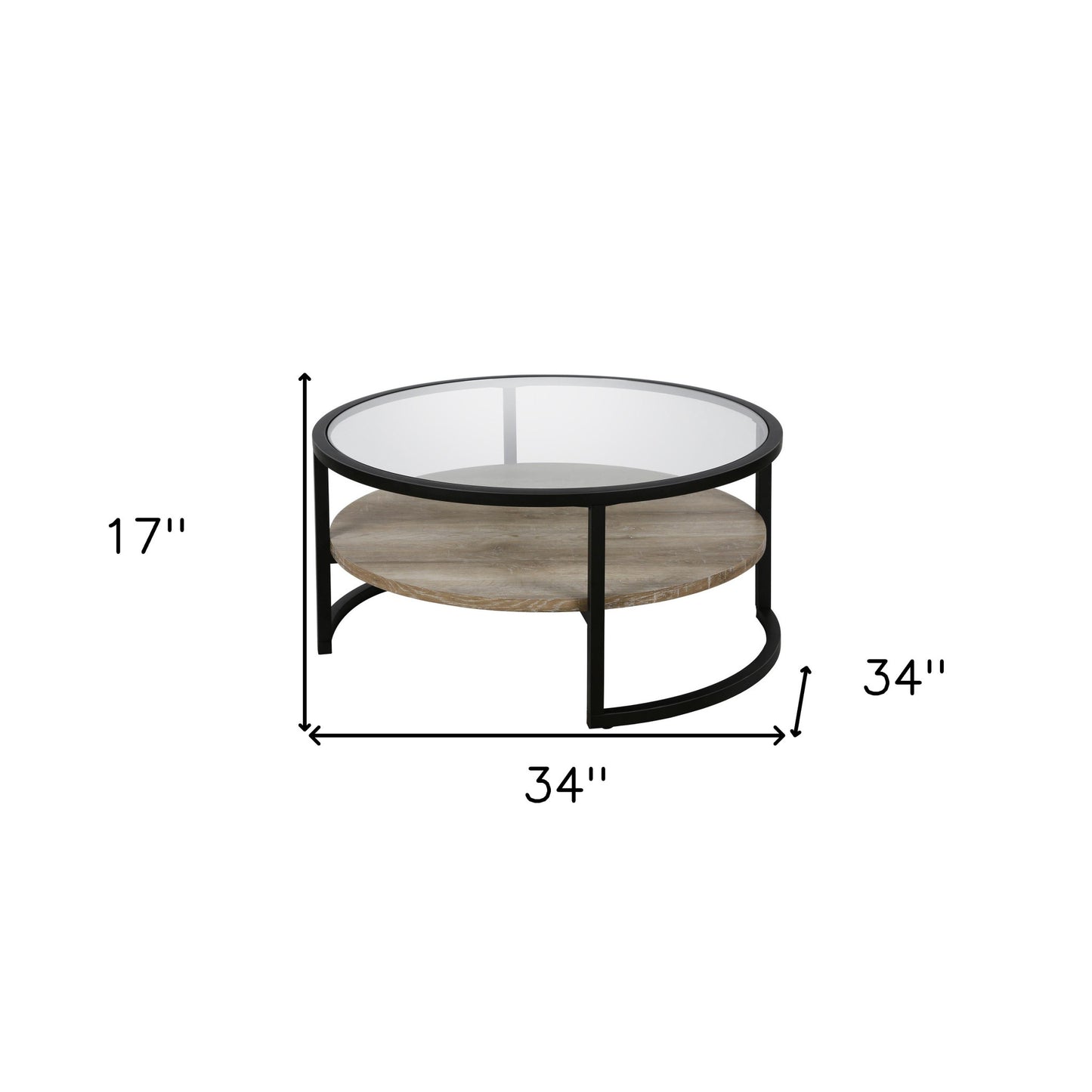 34" Black Glass Round Coffee Table With Shelf By Homeroots