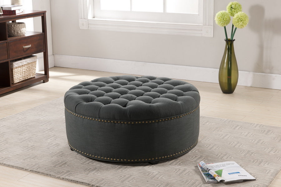 Baxton Studio Iglehart Beige Linen Modern Tufted Ottoman | Ottomans | Modishstore - 6