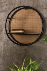 Gambit Round Iron & Natural Grass Wall Shelf By Accent Decor