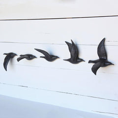 Flying Gulls - Bone China, Set of 5 - Assorted - Matte Black By HomArt