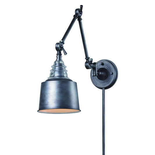 Insulator Glass 1-Light Swingarm Wall Lamp in Weathered Zinc | Sconces | Modishstore