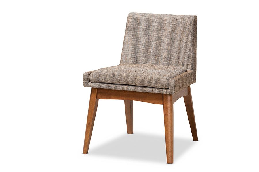Baxton Studio Nexus Mid-Century Modern Gravel Fabric Upholstered and Walnut Brown Finished Wood 5-Piece Dining Set | Dining Sets | Modishstore - 4