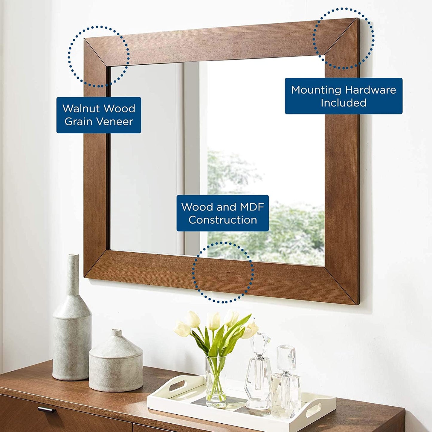 Modway Kali Wall Mirror in Walnut - MOD-6196 | Mirrors | Modishstore - 4