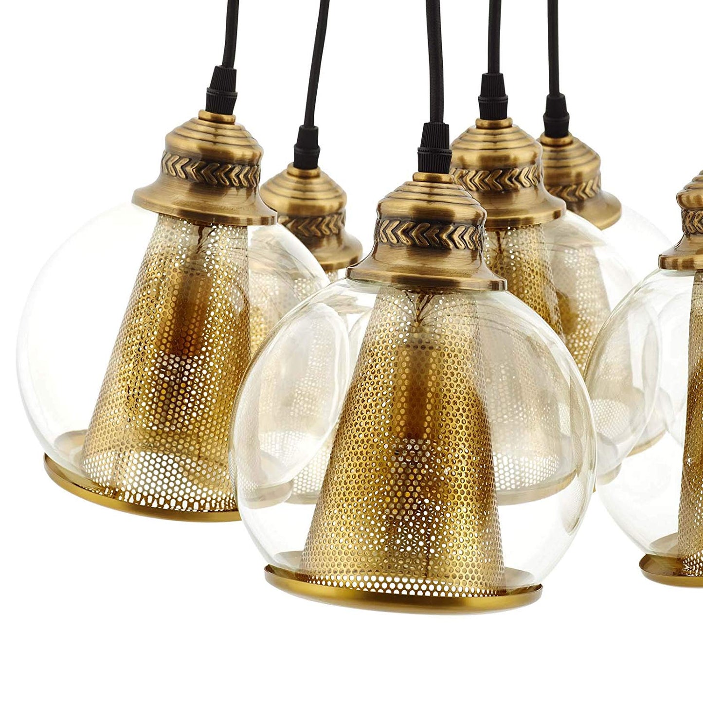 Peak Brass Cone and Glass Globe Cluster Pendant Chandelier By Modway - EEI-3083 | Chandeliers | Modishstore - 4