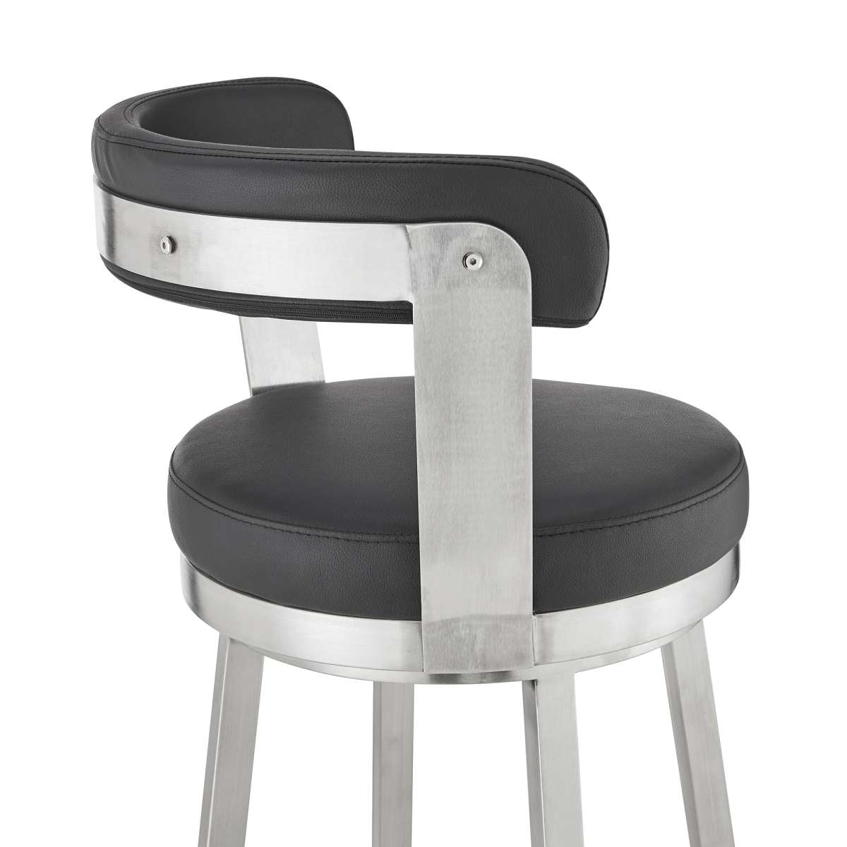 Kobe 26" Counter Height Swivel Bar Stool in Brushed Stainless Steel Finish and Black Faux Leather By Armen Living | Bar Stools | Modishstore - 8