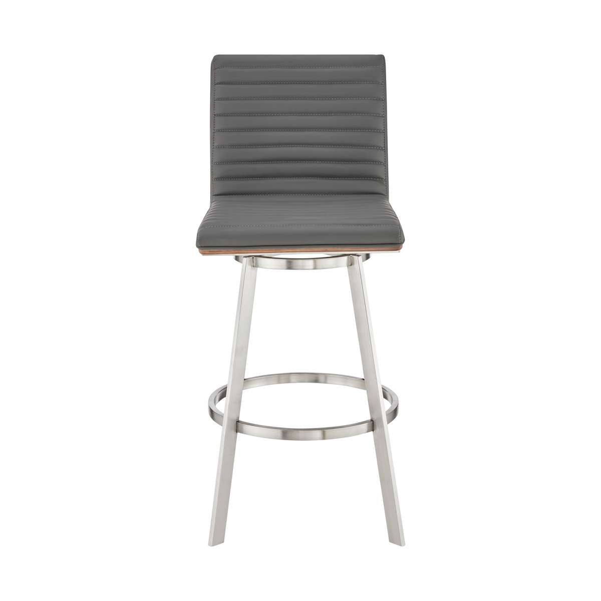 Jermaine 26" Counter Height Swivel Bar Stool in Brushed Stainless Steel Finish and Gray Faux Leather By Armen Living | Bar Stools | Modishstore - 8