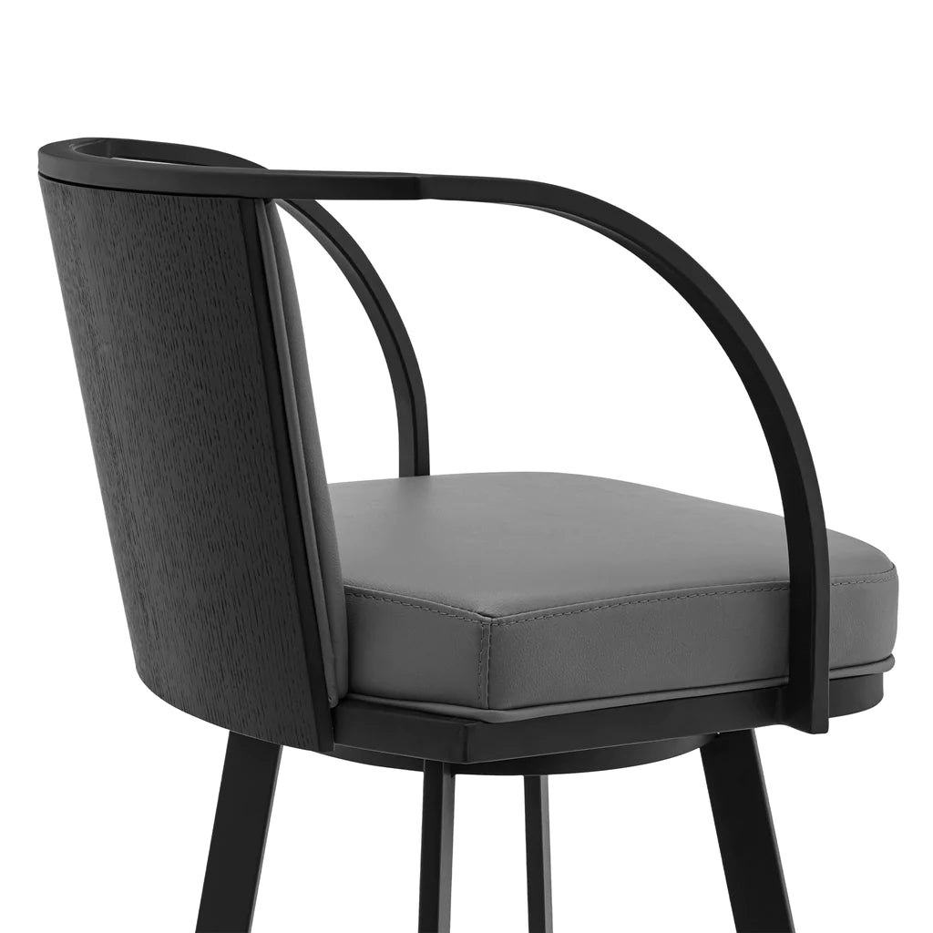 Sandringham 30" Gray Faux Leather and Black Metal Swivel Bar Stool By Armen Living | Bar Stools | Modishstore - 6