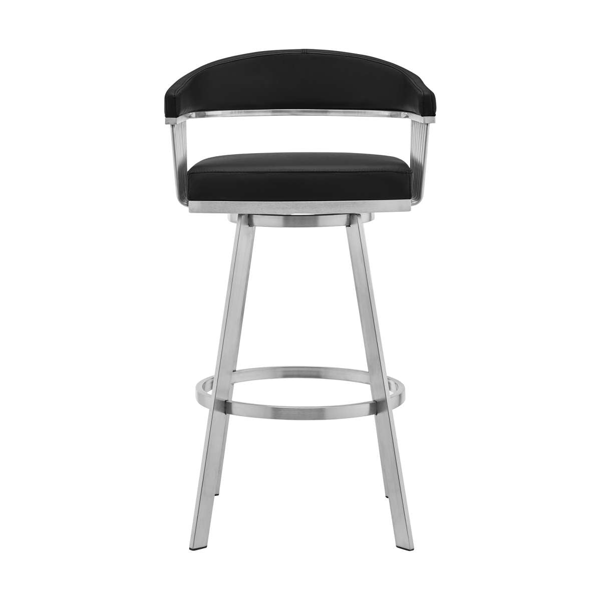 Bronson 26" Black Faux Leather and Brushed Stainless Steel Swivel Bar Stool By Armen Living | Bar Stools | Modishstore - 7
