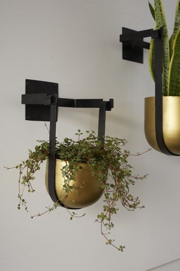 black hanging wall planter Benton Hanging/ Wall Planter Set Of 2 By Accent Decor - 2 Sizes - Gold - Metal - 73465