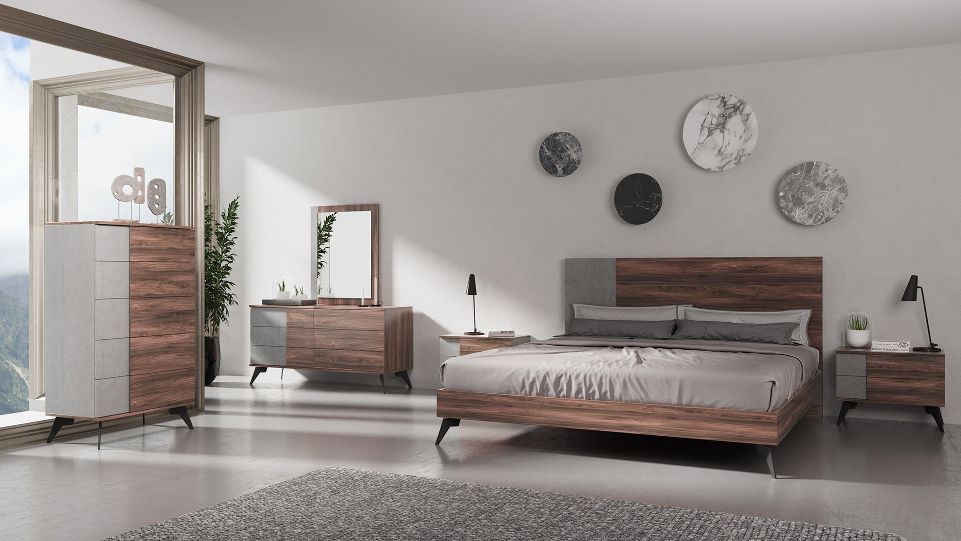Nova Domus Palermo - Italian Modern Faux Concrete & Noce Bodrum Bedroom Set-2