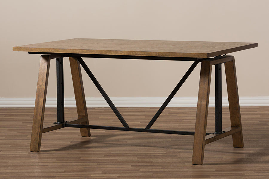 baxton studio nico rustic industrial metal and distressed wood adjustable height work table | Modish Furniture Store-12