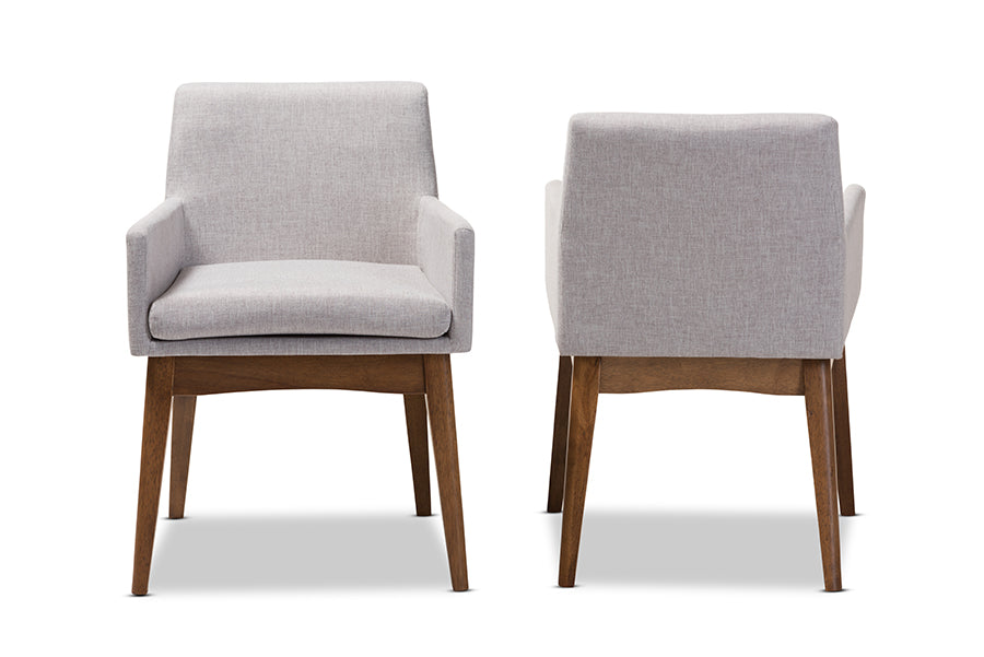 Baxton Studio Dorina Mid-Century Modern Greyish Beige Fabric Upholstered and Walnut Brown Finished Wood 5-Piece Dining Set | Dining Sets | Modishstore - 6