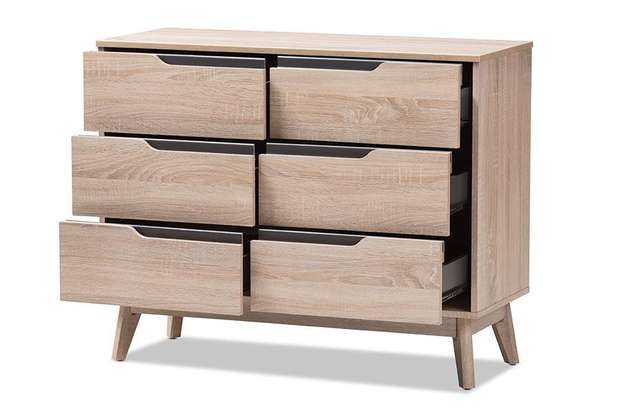 baxton studio fella mid century modern two tone oak and grey wood 6 drawer dresser | Modish Furniture Store-3