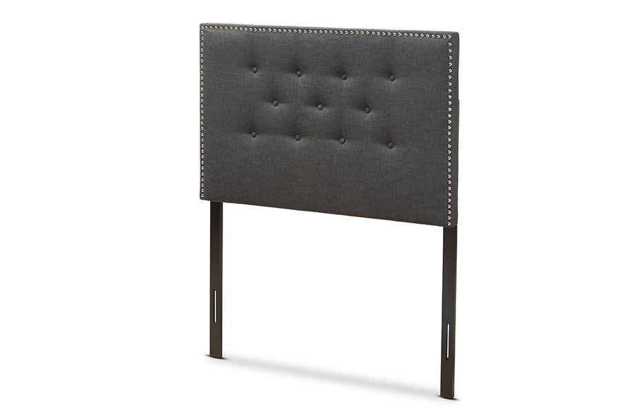 baxton studio windsor modern and contemporary dark grey fabric twin size headboard | Modish Furniture Store-3