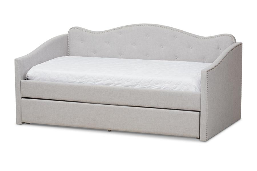baxton studio kaija modern and contemporary greyish beige fabric daybed with trundle | Modish Furniture Store-3