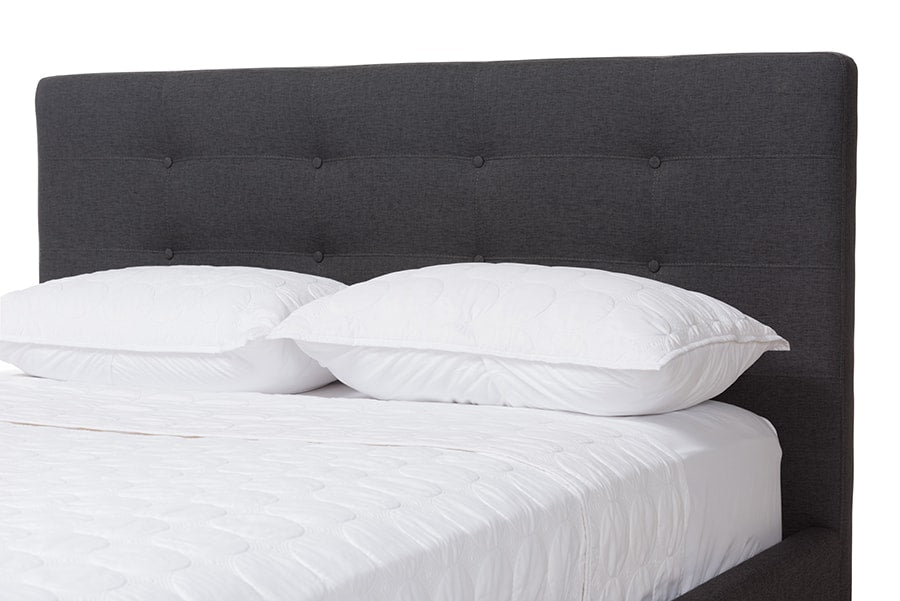 baxton studio valencia mid century modern dark grey fabric full size platform bed | Modish Furniture Store-5