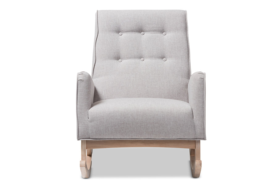 Baxton Studio Marlena Mid-Century Modern Greyish Beige Fabric Upholstered Whitewash Wood Rocking Chair | Rocking Chairs | Modishstore - 8
