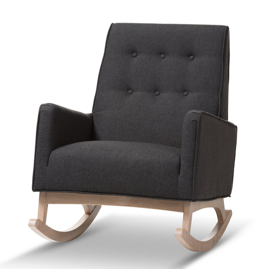 Baxton Studio Marlena Mid-Century Modern Dark Grey Fabric Upholstered Whitewash Wood Rocking Chair | Rocking Chairs | Modishstore
