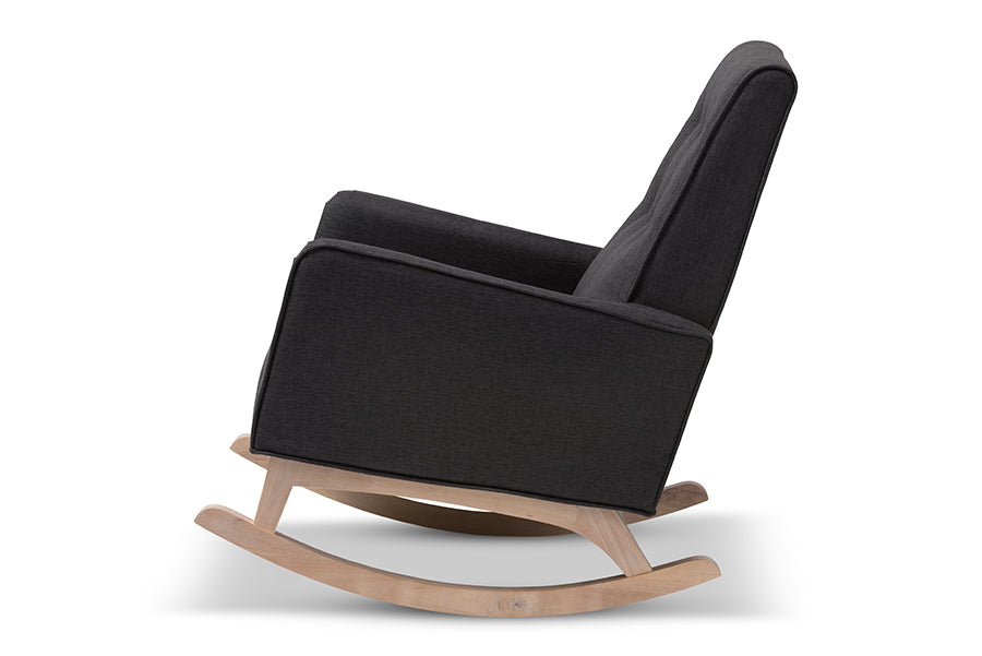 Baxton Studio Marlena Mid-Century Modern Dark Grey Fabric Upholstered Whitewash Wood Rocking Chair | Rocking Chairs | Modishstore - 7