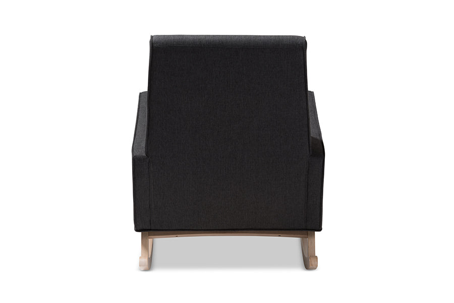 Baxton Studio Marlena Mid-Century Modern Dark Grey Fabric Upholstered Whitewash Wood Rocking Chair | Rocking Chairs | Modishstore - 6