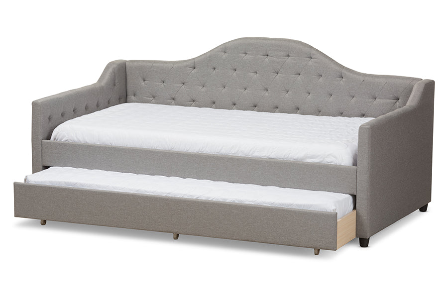 baxton studio perry modern and contemporary light grey fabric daybed with trundle | Modish Furniture Store-2