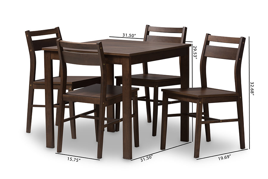 Baxton Studio Lovy Modern and Contemporary Walnut-Finished 5-Piece Dining Set | Dining Sets | Modishstore - 6