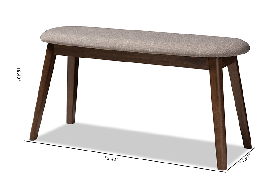 Baxton Studio Easton Mid-Century Modern Light Grey Fabric Upholstered Walnut Finished Wood Bench | Benches | Modishstore - 7