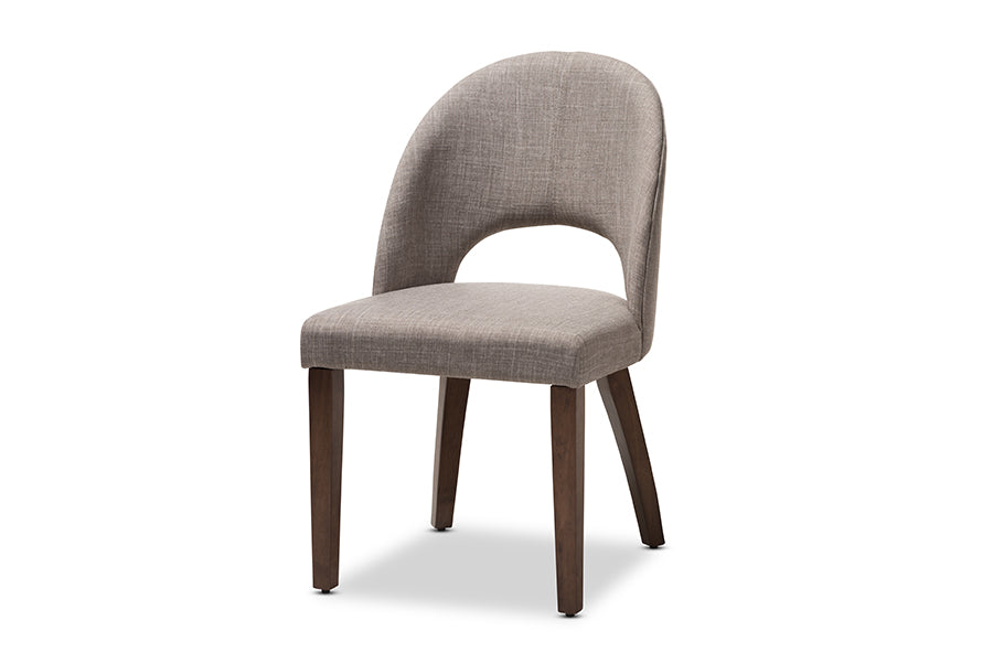 Baxton Studio Wesley Mid-Century Modern Light Grey Fabric Upholstered Walnut Finished Wood Dining Chair (Set of 2) | Dining Chairs | Modishstore - 8