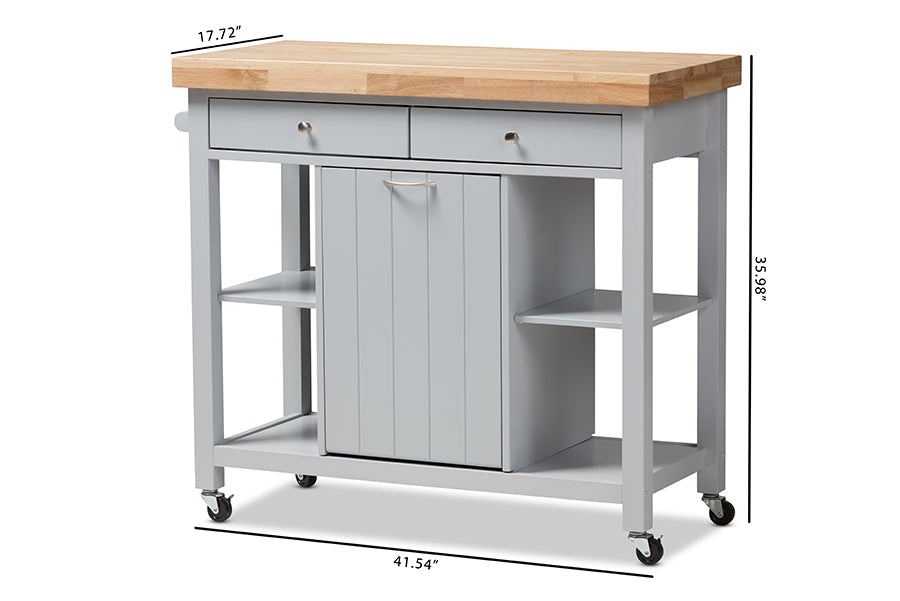 Baxton Studio Hayward Coastal and Farmhouse Light Grey Wood Kitchen Cart | Bar Carts | Modishstore - 10