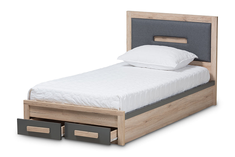 baxton studio pandora modern and contemporary dark grey and light brown two tone 2 drawer twin size storage platform bed | Modish Furniture Store-2