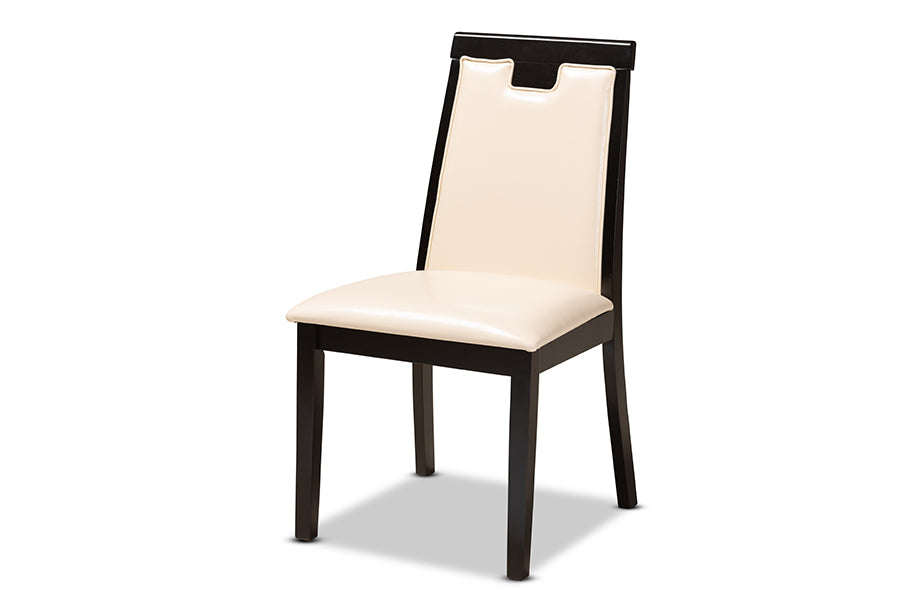 baxton studio ryan modern and contemporary beige faux leather upholstered and dark brown finished wood 5 piece dining set | Modish Furniture Store-3