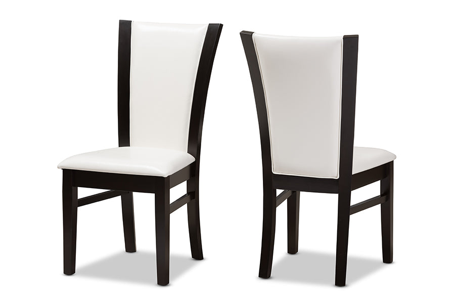 Baxton Studio Adley Modern and Contemporary Dark Brown Finished White Faux Leather Dining Chair (Set of 2) | Dining Chairs | Modishstore - 7
