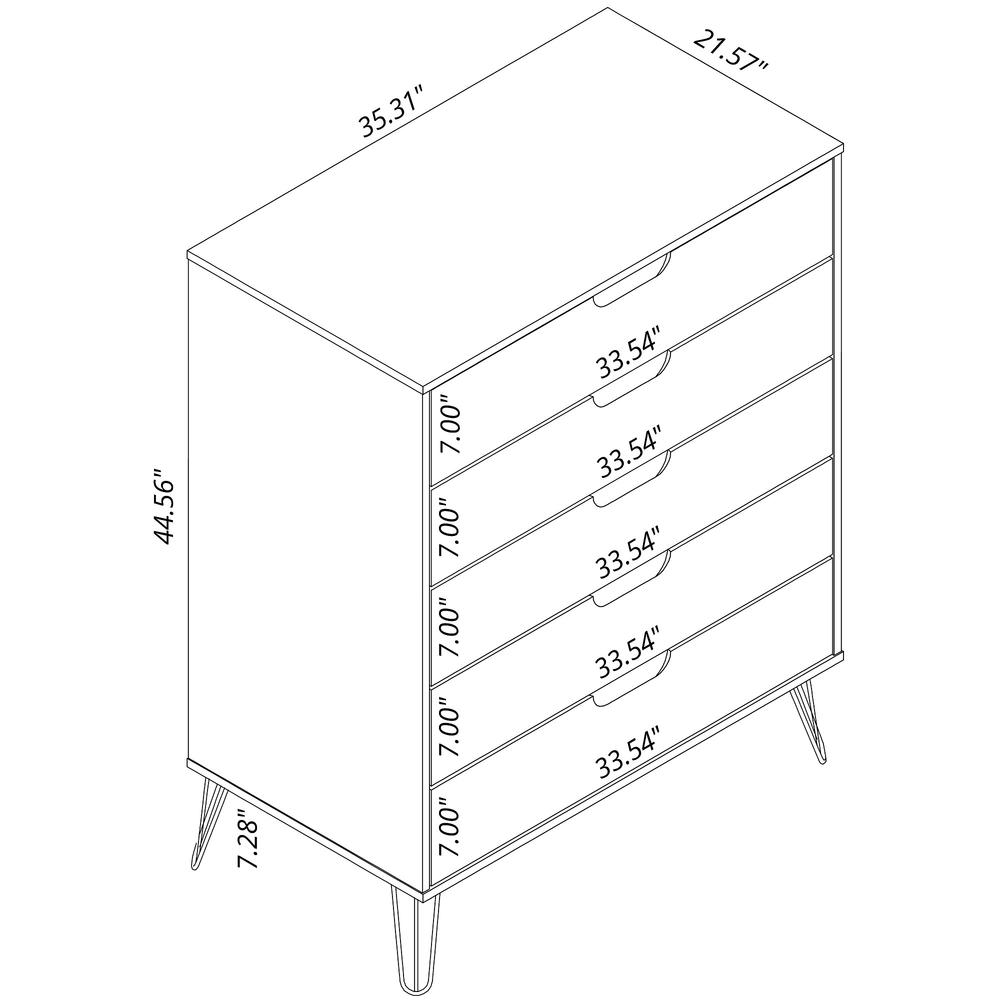 Rockefeller Tall 5- Dresser and 2-Drawer Nightstand in White By Manhattan Comfort | Dressers | Modishstore - 9