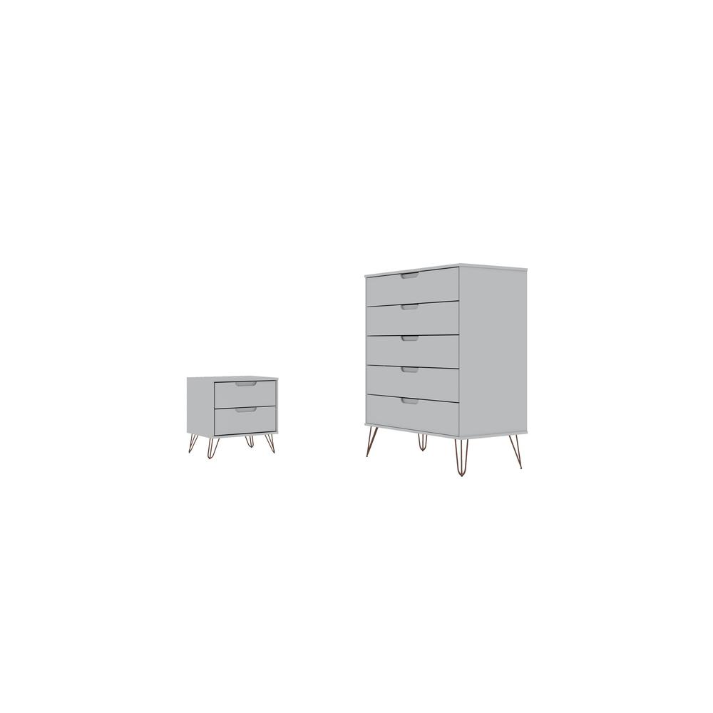 Rockefeller Tall 5- Dresser and 2-Drawer Nightstand in White By Manhattan Comfort | Dressers | Modishstore - 2