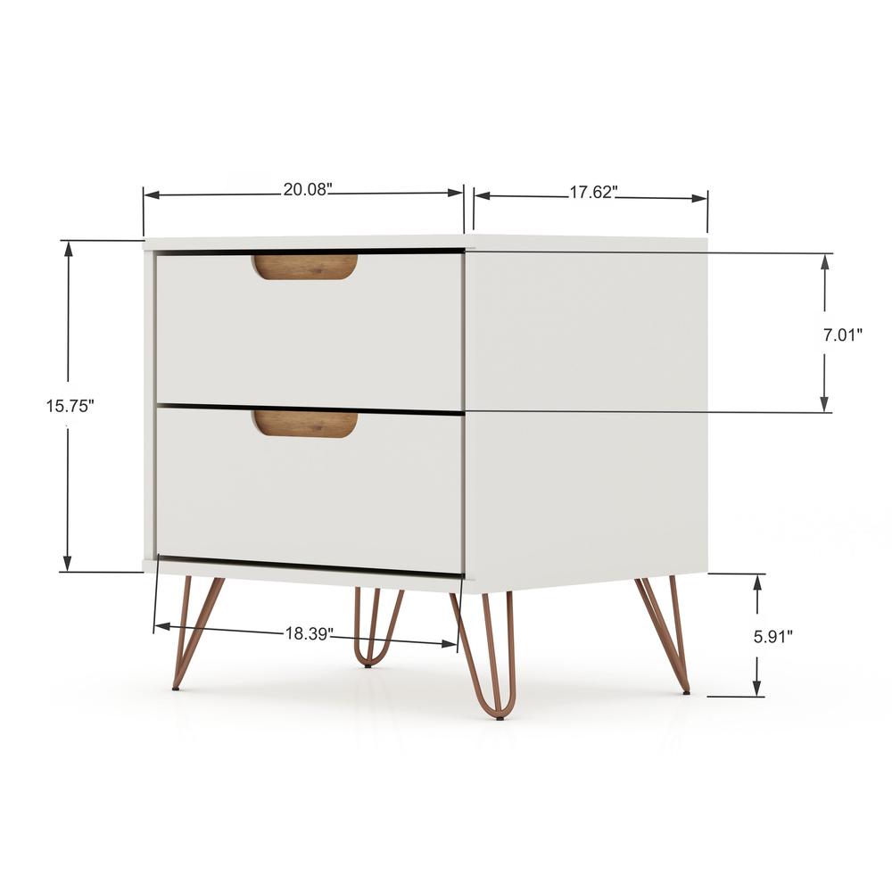 Rockefeller Tall 5- Dresser and 2-Drawer Nightstand in White By Manhattan Comfort | Dressers | Modishstore - 13
