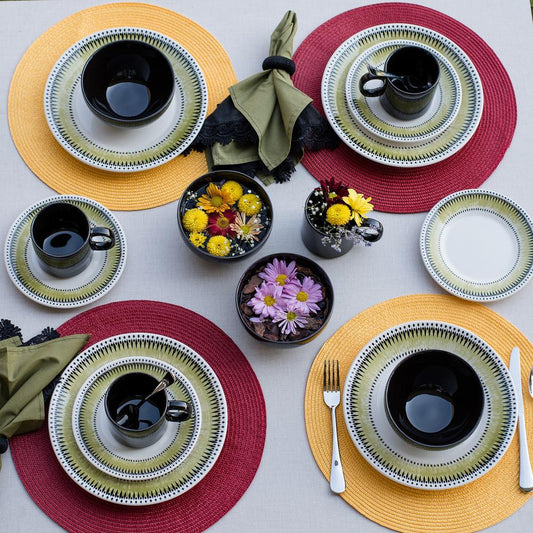 Biona Actual 32 Piece Dinner Set, Service for 8 in Green and Black By Manhattan Comfort | Dinnerware | Modishstore