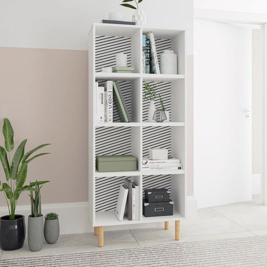 Essex 60.23 Double Bookcase with 8 Shelves in White and Zebra By Manhattan Comfort | Shelves & Shelving Units | Modishstore